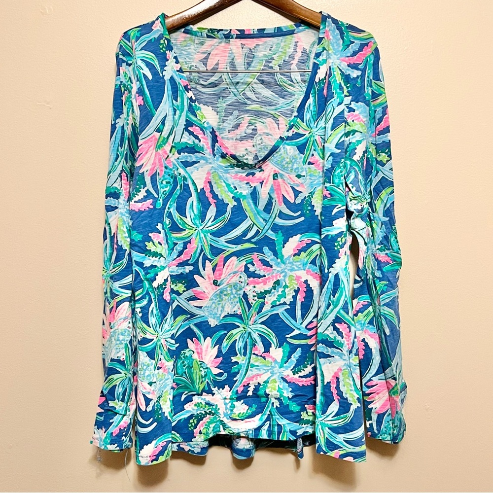 Lilly Pulitzer Blue and Pink Floral Long Sleeve Top